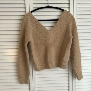 Tan cropped V neck sweater